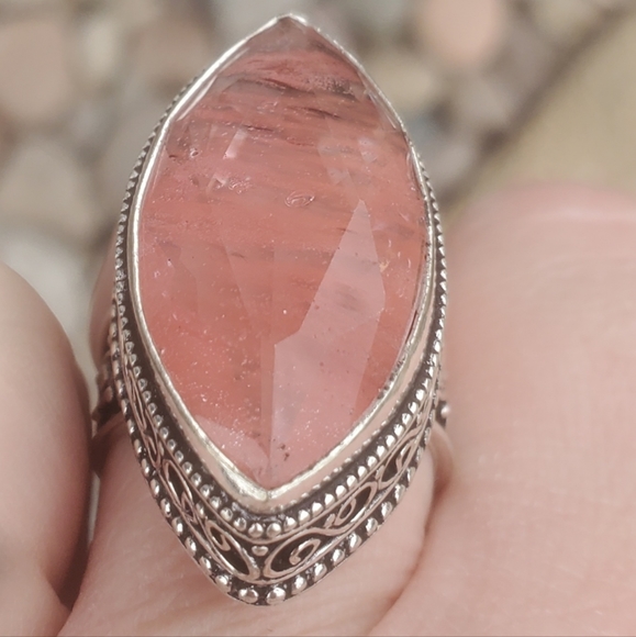 New Watermelon Quartz Crystal 925 Silver Ring. - Picture 3 of 16